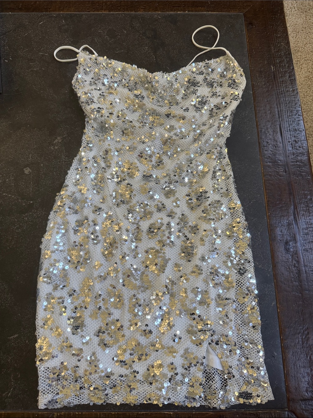 Hello Molly Silver and Gold Sequin Mini Dress Size 4 NWT